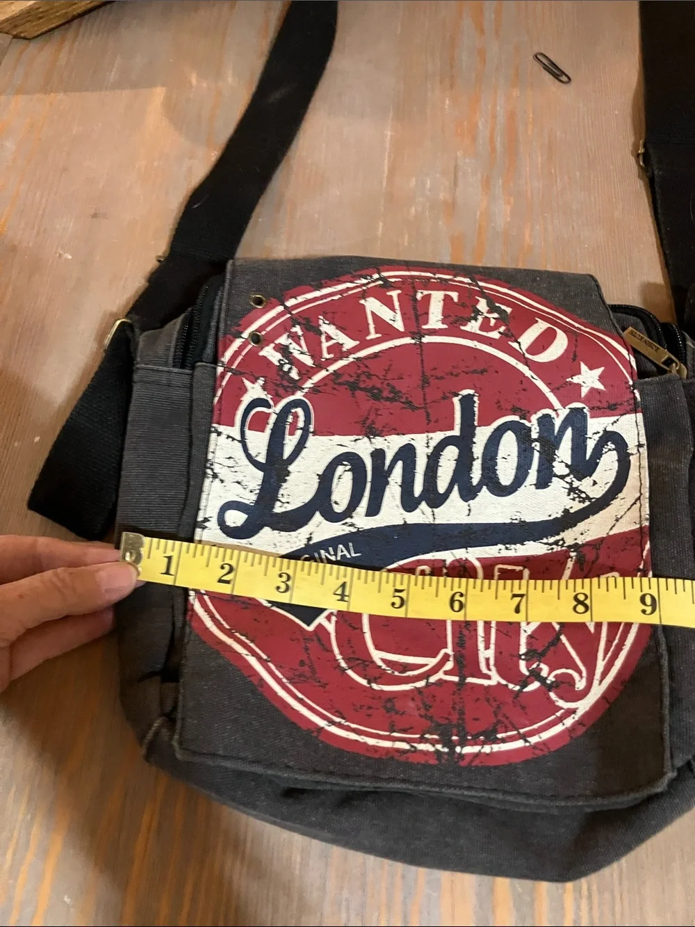Robin Ruth Black Canvas Crossbody with Red and White London Graphic